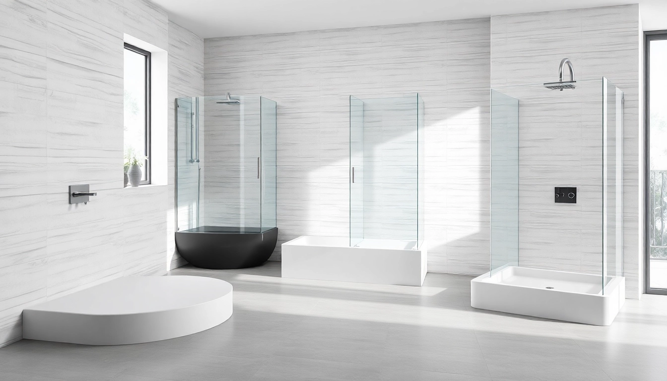 Showcasing elegant shower bases in a beautifully designed modern bathroom with natural light.