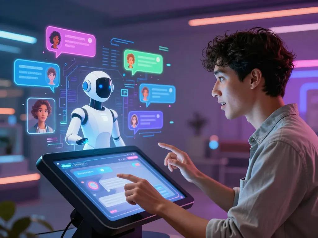 Engaging scene of a user interacting with Crush on AI chatbot, showcasing immersive digital conversation dynamic.
