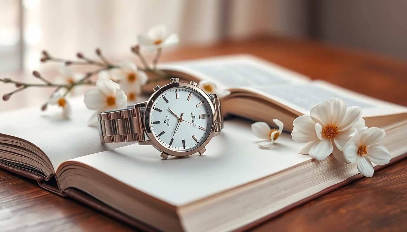Admire the exquisite details of the Ladies Classic Smart Watch resting elegantly on a wooden table.