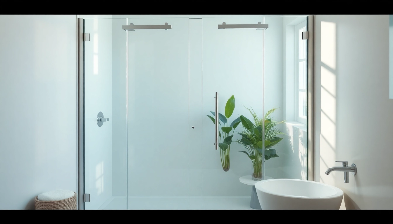 Browse elegant shower doors with sleek designs and clear glass panels in a modern bathroom.