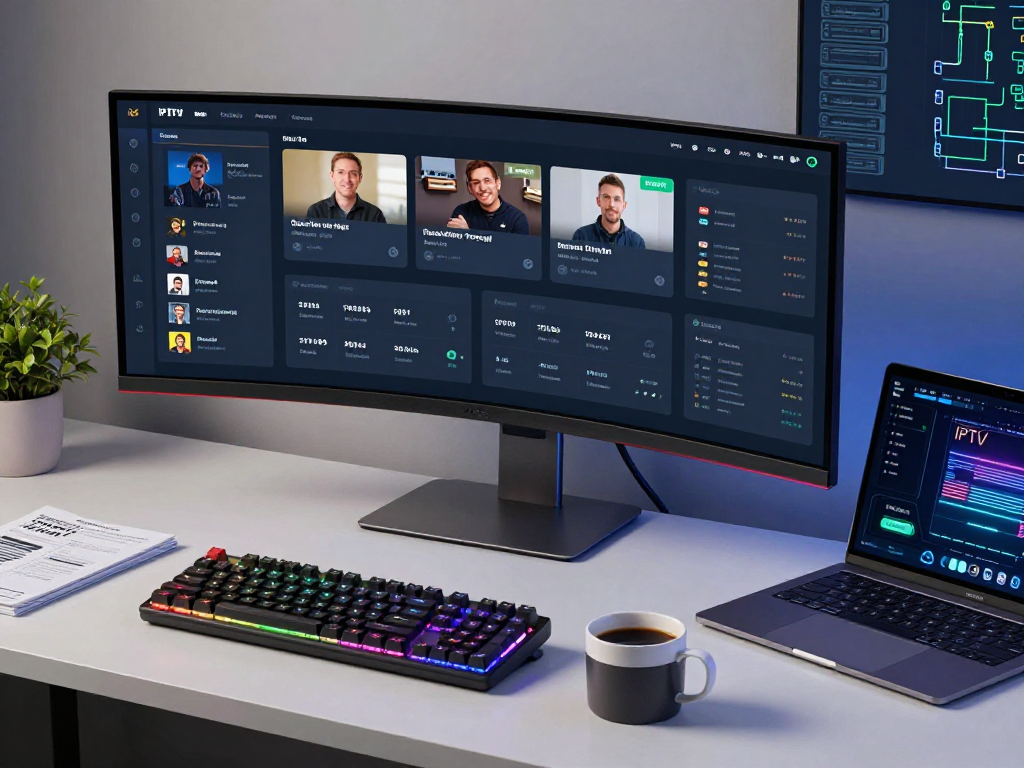 An IPTV panel dashboard with innovative software tools for managing streaming services and analytics, showcasing the latest in digital platform technology.