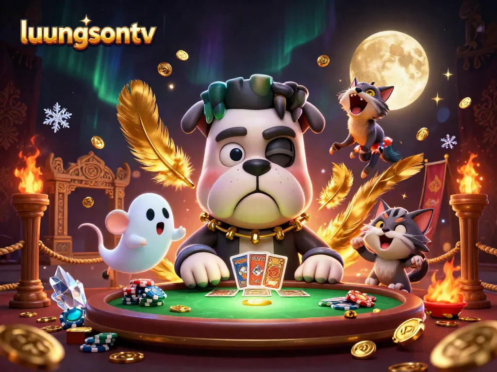 luongsontv engages players with a lively 3D casino scene featuring a playful bulldog dealer.