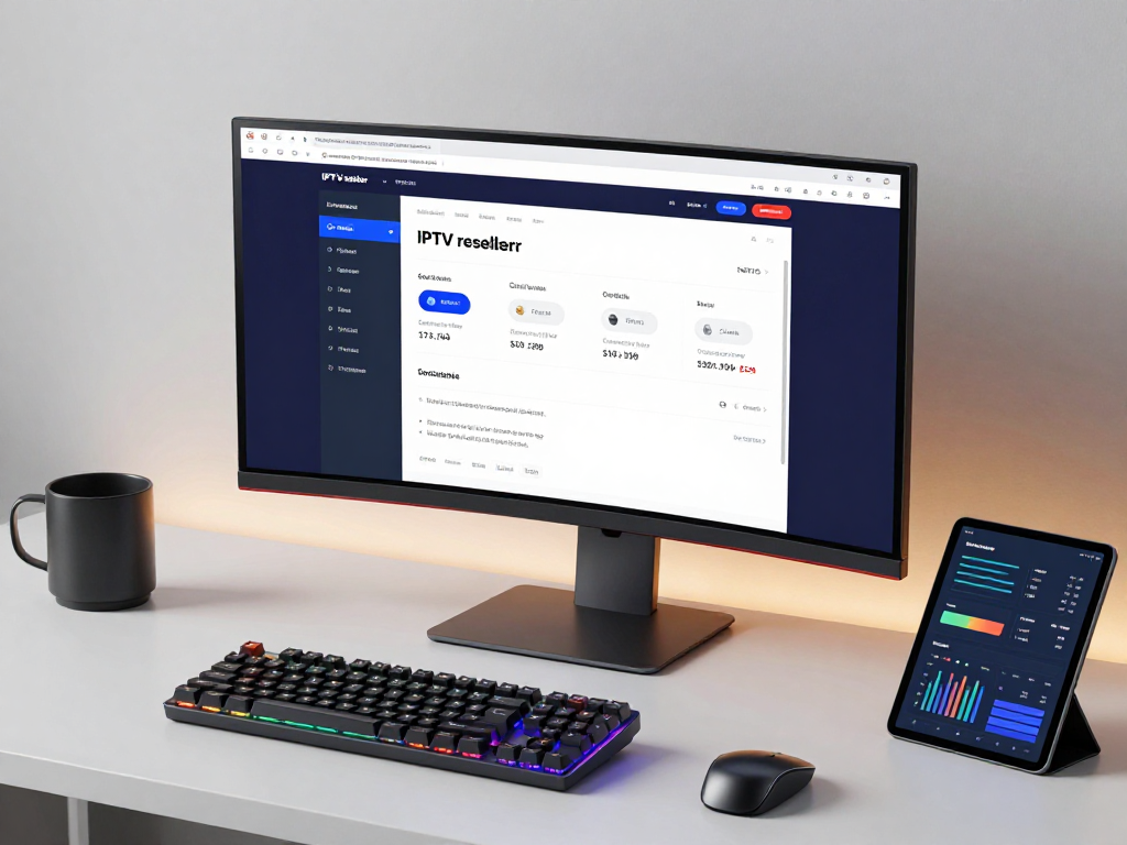 IPTV reseller panel on a modern dashboard showcasing subscription management tools, highlighting software development and digital platform efficiency.