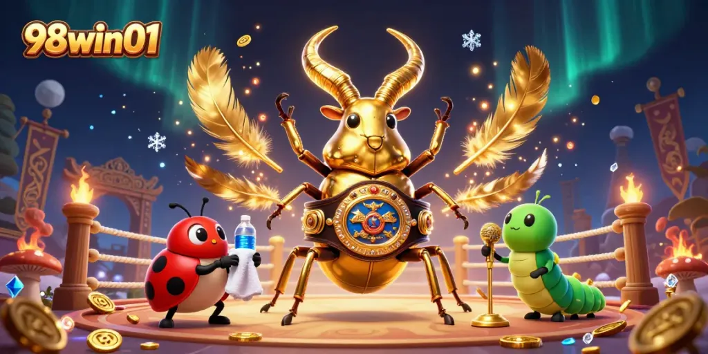 Engage in vibrant gameplay at 98win01 with a dynamic boxing-themed casino scene featuring energetic characters.