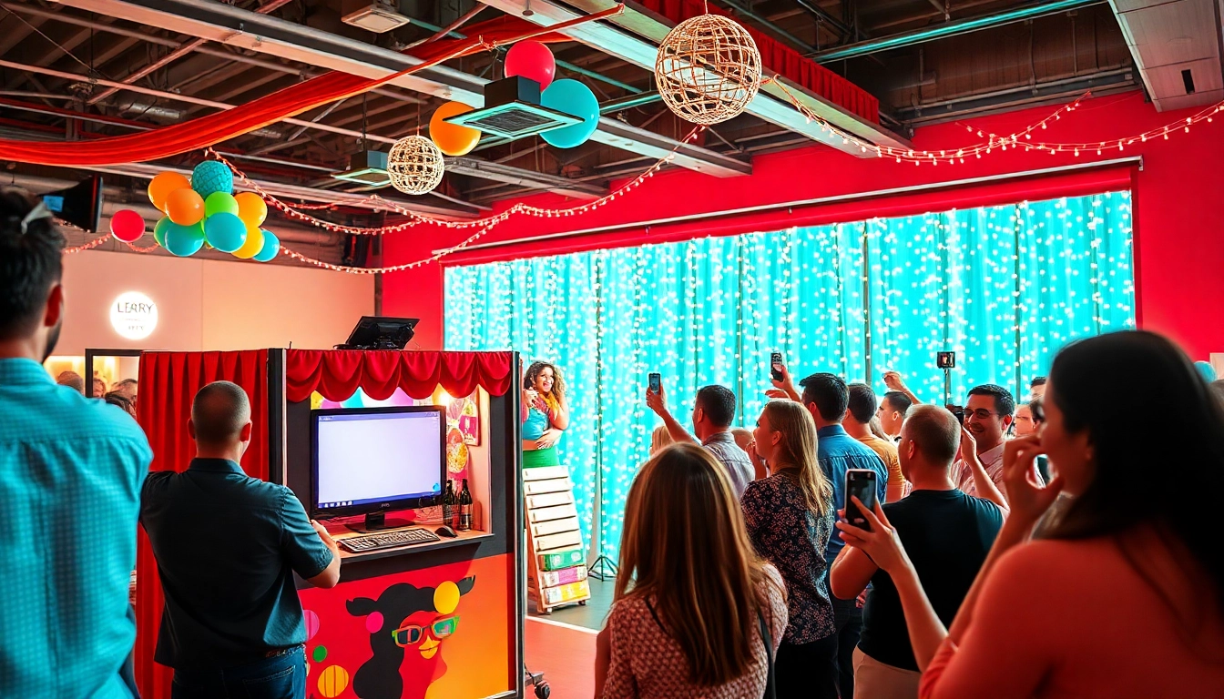 Capture memories with a photo booth rental Chicago, featuring vibrant guests and colorful props at a lively event.