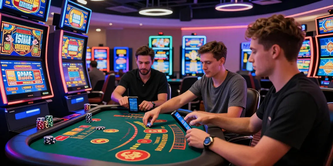 Players engaging with games at a credit card casino, showcasing excitement, diverse gaming options, and vibrant atmosphere.