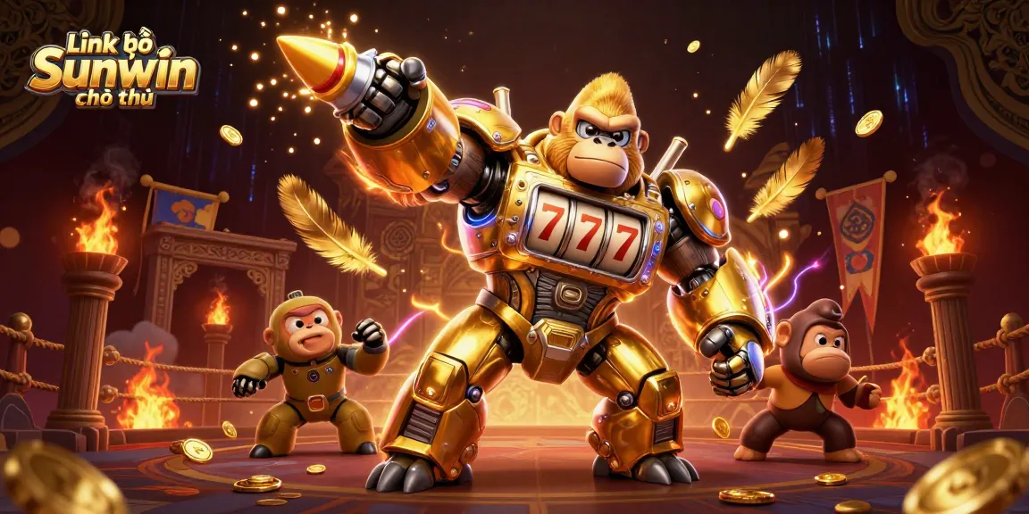 Experience excitement with Link vào Sunwin chính thức, a unique gambling illustration featuring a mech gorilla and gold coins.