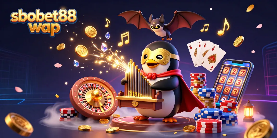 Experience the thrill of sbobet88 wap with golden coins cascading in this vibrant casino scene.