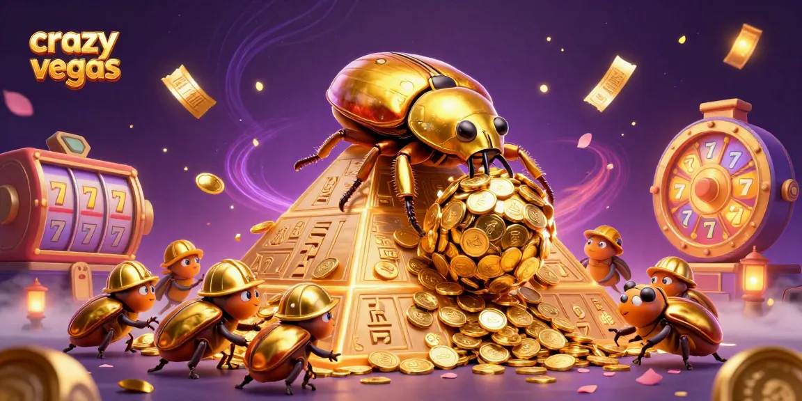 Experience the excitement of crazyvegas with a vivid 3D beetle scene featuring lively casino elements.