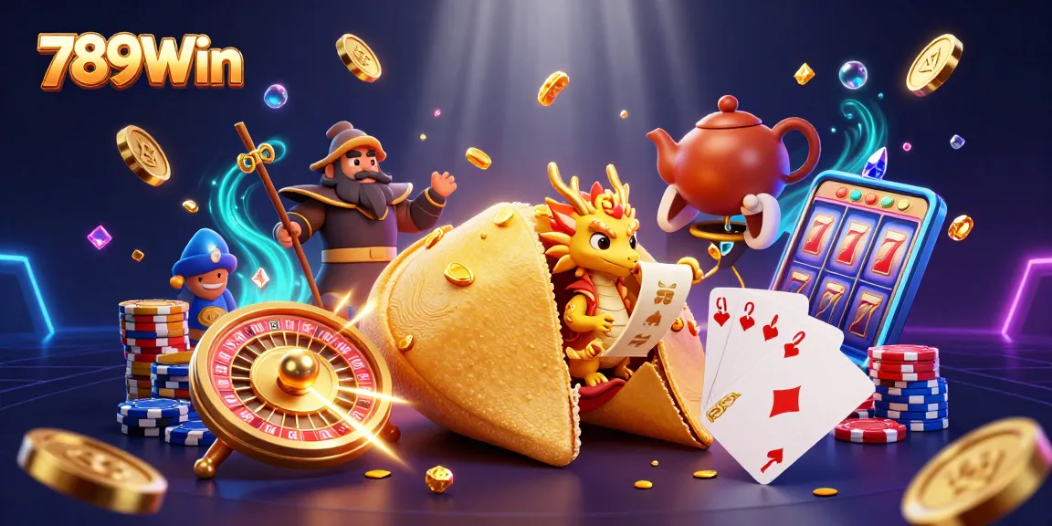 Experience the excitement of 789Win with a vibrant and dynamic casino scene filled with lucky symbols.